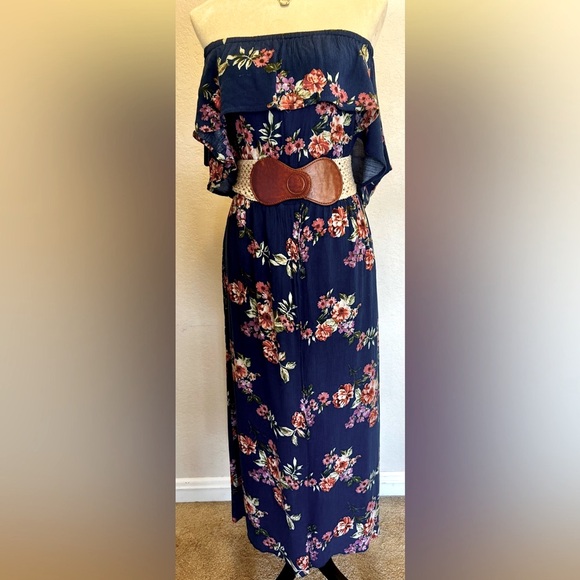 Navy Floral Romper/ Dress, 100% Rayon, Size Large - Picture 3 of 12